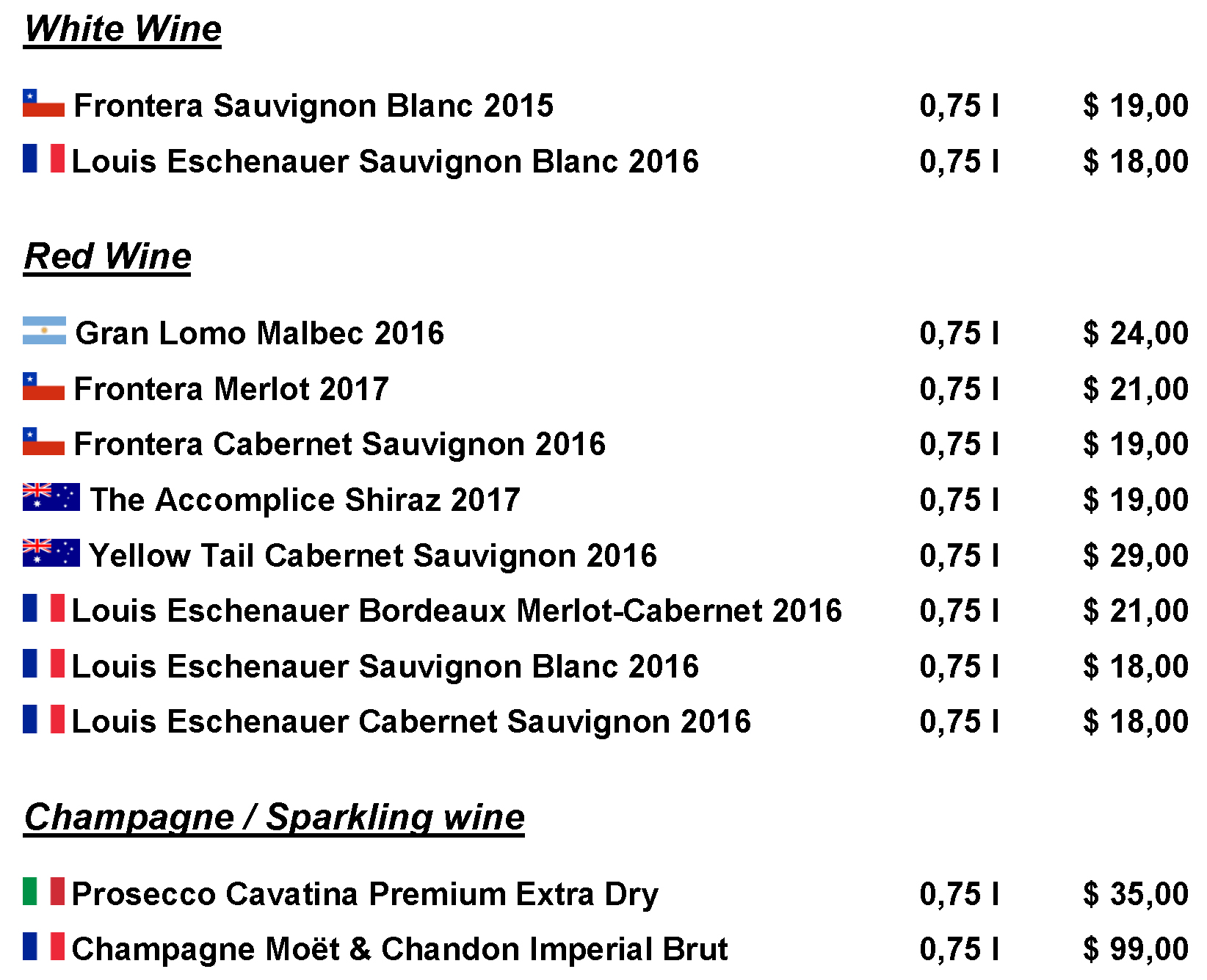 sparkling wine list